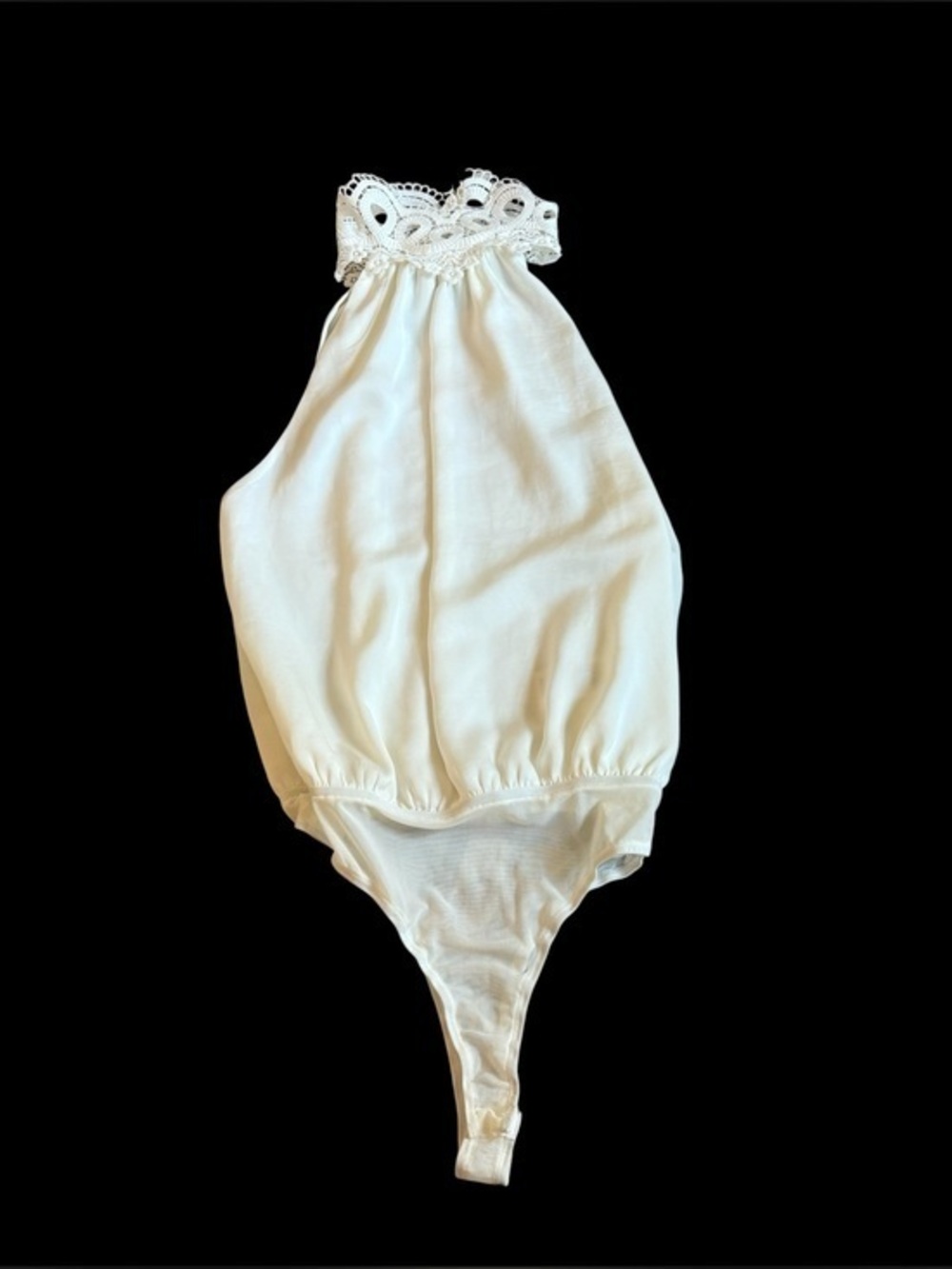 Vestique Lace Halter Bodysuit Ivory Cream Boho Romantic Cottagecore M